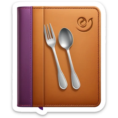 Colorful closed recipe book with a fork and spoon symbol on the cover, cookbook icon sticker