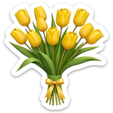 bouquet of yellow tulips, simple and cheerful, emoji style sticker