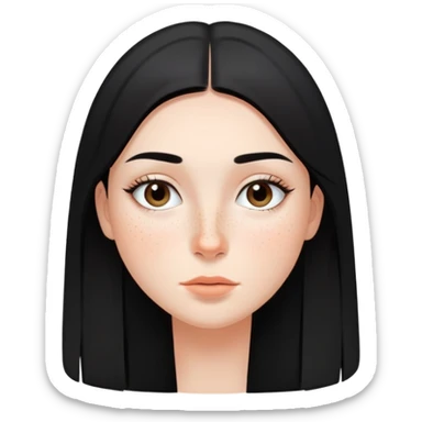 girl with smooth black straight hair, minimal makeup, and freckles on nose and cheeks sticker