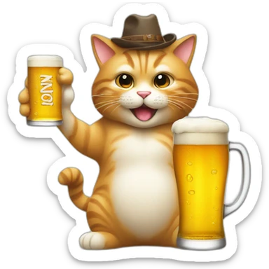 Un chat qui rigole avec une bière sticker