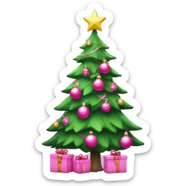 Christmas tree with pink ornaments and pink presents under the tree sticker