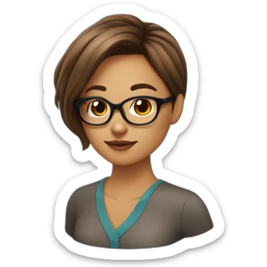 Fille a lunettes cheveux lisses brun mi-court sticker