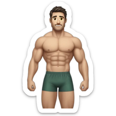 Muscle white man in swimshorts with dark hair sticker