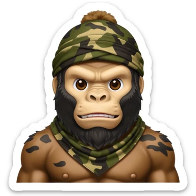 King Kong  emojie wearing a camouflage bandana sticker