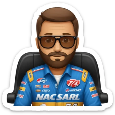 bearded lawyer driving a nascar number 74 sticker