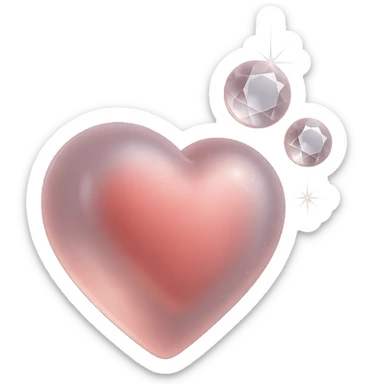tiny red heart, pastel red enamel, sparkling gems, soft glowing effect, extra glitter accents, matte glass style, subtle pink tint sticker