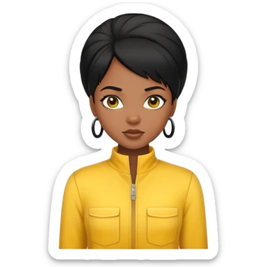 fille noir et cheveux noir avec un ensemble collant jaune sticker