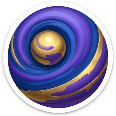 Mercury planet emoji, metallic-looking sphere with swirling shades of deep blue, gold, and purple, highlighting rough terrain sticker