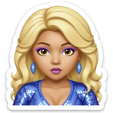 Lil Kim with blonde hair, periwinkle sequin outfit sticker