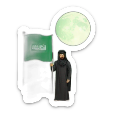 Arab person place the Saudi flag on the moon sticker