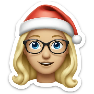 Blond woman blue eyes wearing santa hat and glasses  sticker