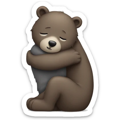 brown bear hugs gray cat sticker