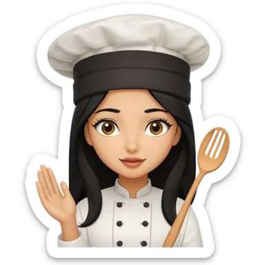 Create a cute girl, black hair, Middle Eastern with lashes  chef🧑‍🍳 emoji, barbie vibes tan skin black long hair with long lashes BADDIE VIBES long black hair and tanned skin  sticker