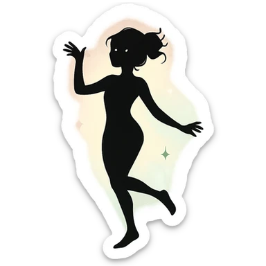 minimalist silhouette of a radiant, delicate figure with a soft pastel aura, a hint of sparkle in the eyes, and a graceful pose, exuding carefree charm and playful chaos sticker