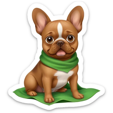 Brown Frenchie dog with green throw up sticker
