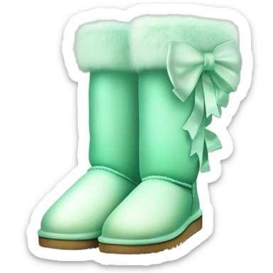 Realistic gradient mint green ugg boots with fur and light mint green bow. sticker