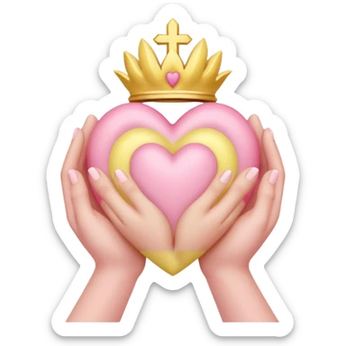 hands holding a pastel pink and pastel yellow sacred heart  sticker