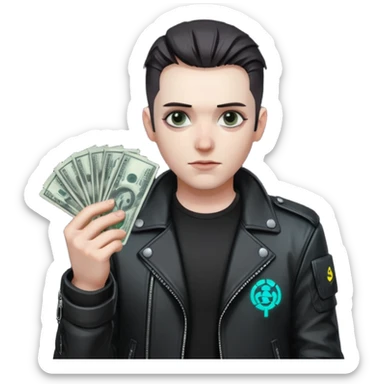 Cyber punk man holding money sticker