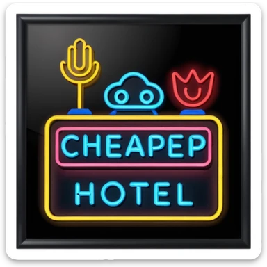 Hotel barato con letrero de neón. sticker