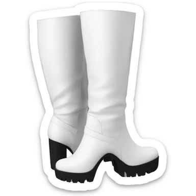 white knee high chunky heel boots sticker