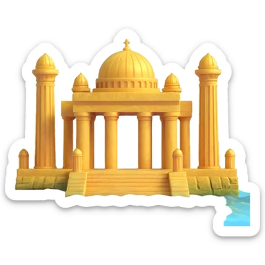 full view of ancient Anunnaki golden underwater temple complex, domes, pillars, faded gold, algae sticker