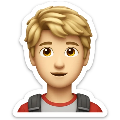 a boy nearly 14 year old boy with brownish blond hair with a red glass and cute sticker