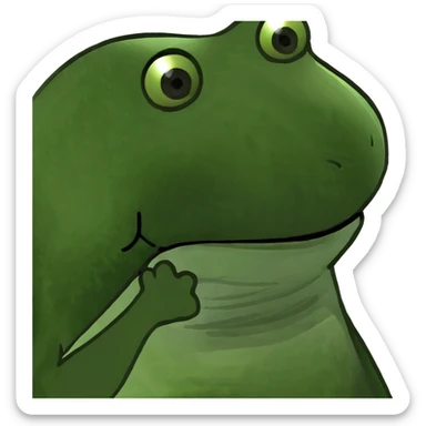 green bufo frog holding a tiny flag sticker