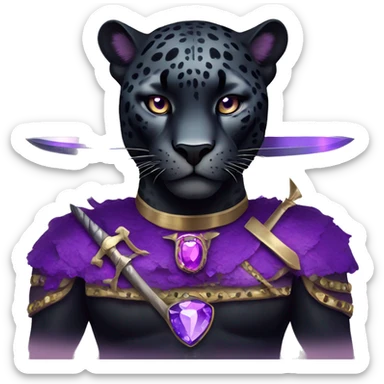 Adult black jaguar with purple butterfly with crossed swords and purple gemstones  sticker