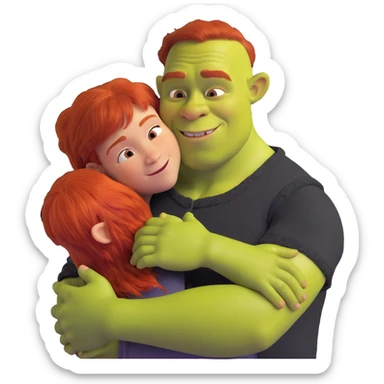 Shrek hugging a red-haired teenage boy sticker
