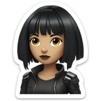 cyberpunk girl with bangs and black hair sticker