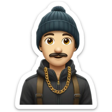 A boy with moustache and wearing golden chain in neck and a winter cap potrait  sticker