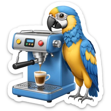 yellow and blue macaw using a espesso machine sticker