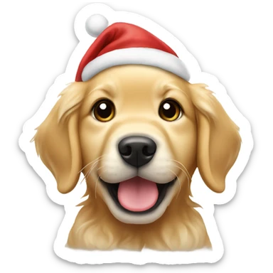 Golden retriever puppy wearing a Santa hat sticker