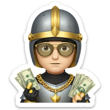 Knight with helmet gold chain dark glasses money sticker