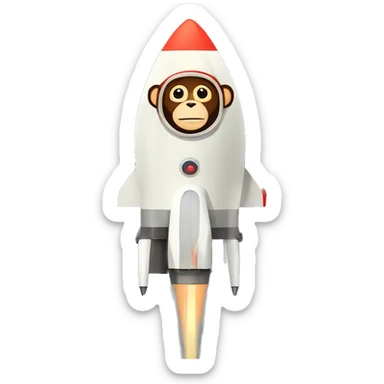 monkey fly to space in a rocket, flat 2d minimalist lnes sticker