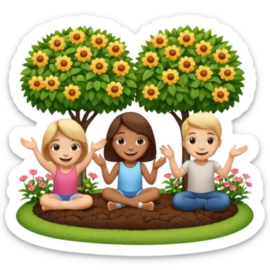 5 children playing in the garden sticker