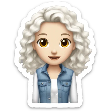 Pretty girl with black curly hair pale skin blue eyes and flared jeans and a white top  sticker