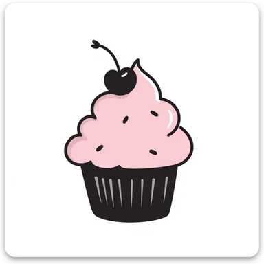 A hand-drawn doodle of a cupcake with pink icing sticker