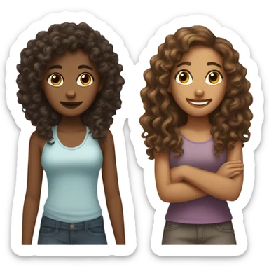  Two girls cuddling one brown skin one curly both Carly hair  sticker