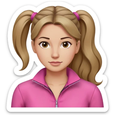 Woman dark blond hair ponytail pink  full body jumpsuit  sticker