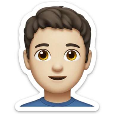 blue eye short dark hair white young boy in dark brown button up shirt with a tshirt under sticker