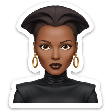 Grace Jones with dark brown hair, black outfit sticker