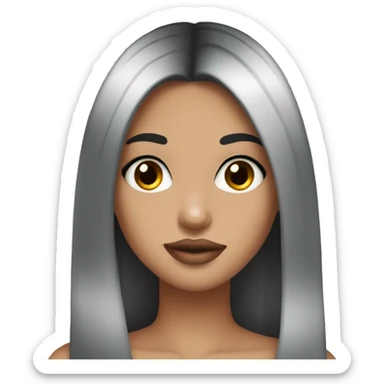 Straight black hair, girl, long hair, brown eyes, eyelash extensions, big lips sticker
