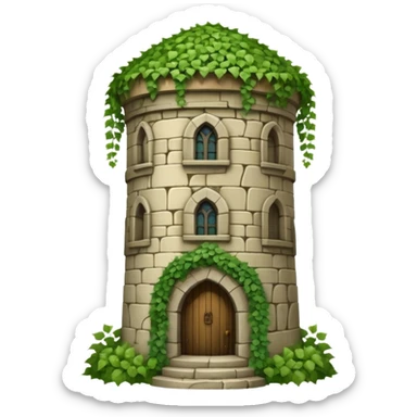 A medieval tall round tower covered in ivy vines. sticker