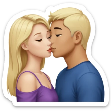 blonde girl kissing asian man sticker