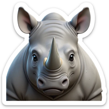 cinematic-noble-rhinoceros-portrait-emoji,-poised,-with-a-massive,-powerful-build-and-a-thick,-hide-of-slate-gray,-deep-set-soulful-piercing-eyes,-simplified-yet-sharp-and-sophisticated-features,-highly-detailed, with large black eyes, szoomed out showing houlders sticker