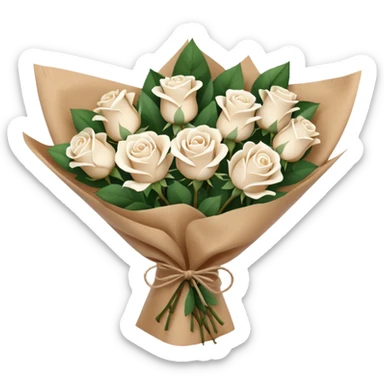 white roses bouquet in brown paper sticker