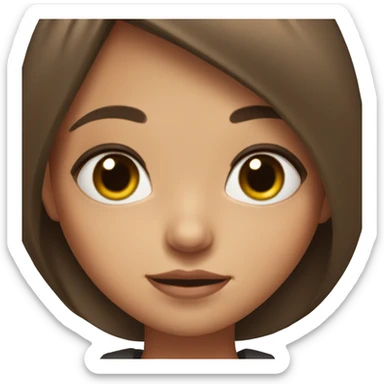 Girl with brown hair, peach skin, big eye lashes, small mouth sticker