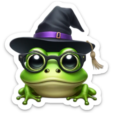 a frog wearing glasses and witch hat sticker