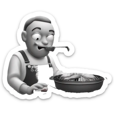 a meat smoker in the backyard billowing smoke black and white sticker